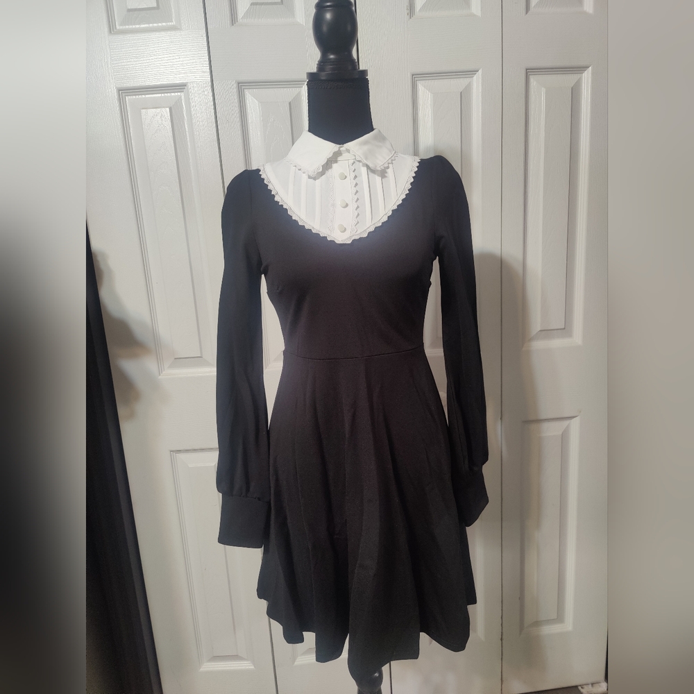 Killstar Bethany Brutal Long Sleeve Black Dress S White Goth Emo Punk Victorian
